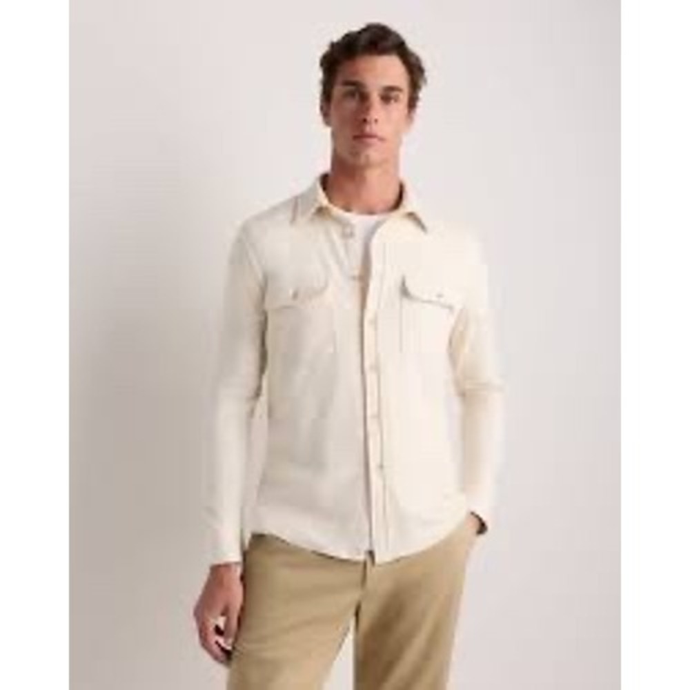 Quince NEW Sweater Fleece Shacket Shirt Off-White Stretch Casual Work Fall XL